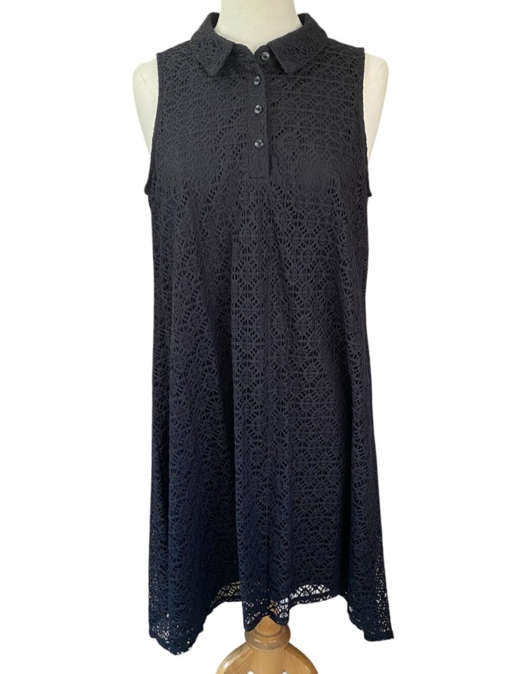 Dana Buchman Lace Whimsigoth Dress Black Collar A-Line Sheath Cocktail Career-12